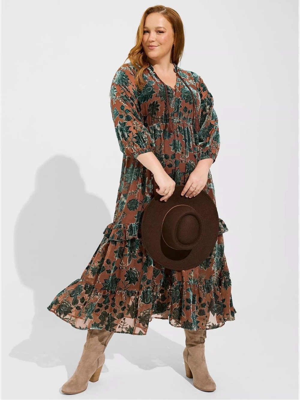 torrid Rust Maxi Dress with Teal Floral Burnout